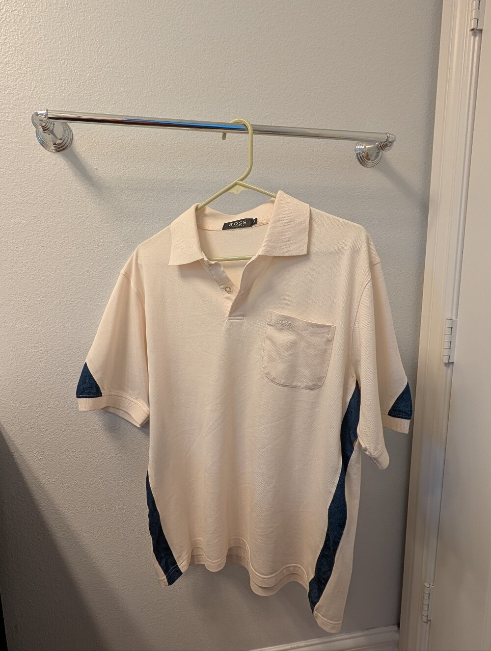 BOSS Cream Polo with Navy Side and Sleeve Panels